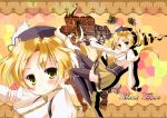  artist_request beret blonde_hair blush boots butterfly corset detached_sleeves drill_hair hat magical_girl mahou_shoujo_madoka_magica pointing skirt source_request thigh-highs tomoe_mami yellow_eyes 