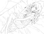  bare_shoulders barefoot bed blush breasts cleavage dress frills kousaka_kirino lineart lingerie long_hair lying maromi_(am97) maromi_(artist) monochrome nightgown octopus off_shoulder on_side ore_no_imouto_ga_konna_ni_kawaii_wake_ga_nai solo strap_slip stuffed_toy underwear 