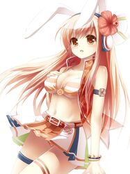  1girl armband beatmania beatmania_iidx blush bunny_ears flower hair_flower hair_ornament iroha_(beatmania_iidx) long_hair midriff navel open_mouth pink_hair shiramori_yuse skirt solo umegiri_iroha wristband yellow_eyes yuse 