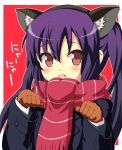  animal_ears cat_ears cat_pose gloves k-on! k_hiro long_hair nakano_azusa nekomimi paw_pose purple_hair scarf school_uniform twintails 