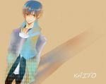  blue_eyes blue_hair kaito long_sleeves musical_note penchop scarf solo vocaloid 