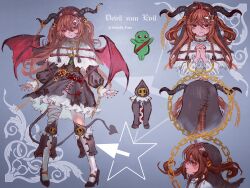  1girl absurdres bandaged_leg bandages black_dress black_horns black_nails black_shoes black_tail black_veil brown_hair chain closed_mouth commentary demon_girl demon_horns demon_tail demon_wings dress english_commentary evil_neuro-sama fang full_body hair_between_eyes hair_ornament hairband high_heels highres horns long_hair long_sleeves looking_at_viewer multiple_views nail_polish own_hands_clasped own_hands_together profile red_eyes red_wings shoes skin_fang socks standing star_(symbol) star_hair_ornament tail two_side_up vedal987 vedal_ai veil virtual_youtuber white_socks wings yngxx1895996 