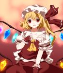  ascot bad_id blonde_hair c_niko flandre_scarlet frills hand_on_chest hand_on_own_chest hand_to_chest nail_polish red_eyes short_sleeves slit_pupils solo the_embodiment_of_scarlet_devil touhou wings 