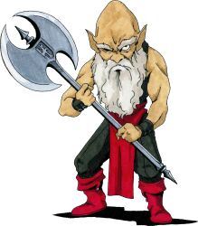  1boy absurdres axe bald battle_axe beard black_pants boots commentary demon_(megami_tensei) dwarf dwarf_(megami_tensei) english_commentary facial_hair full_body highres holding holding_weapon kazuma_kaneko mustache official_art one_eye_closed pants pointy_ears red_boots scan shin_megami_tensei shin_megami_tensei_i shirt simple_background sleeveless sleeveless_shirt solo standing third-party_source transparent_background weapon white_hair wrist_straps 