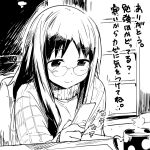  cup glasses k-on! long_hair monochrome mug phone sweater translated translation_request watarai_keiji yamanaka_sawako 