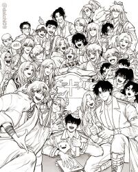  6+boys 6+girls ahoge anna_croft annotated annotation_request asuka_ren backwards_hat bangle bihyung bracelet bunny_ears_prank character_request cheok_jungyeong commentary cross dalchi09 double_v drinking dual_persona feet_out_of_frame fur_collar gong_pildu grin hair_bun hair_ribbon han_myungoh han_sooyoung hat head_rest heart heart_ahoge heart_hands high_ponytail highres horns jewelry jung_heewon kim_dokja kim_namwoon kyrgios_rodgraim l_hand lee_gilyoung lee_hakhyun lee_hyunsung lee_jihye lee_seolhwa multiple_boys multiple_girls nirvana_moebius omniscient_reader's_viewpoint on_one_knee outstretched_arm party_hat persephone_(omniscient_reader's_viewpoint) ponytail reinheit_von_djerba ribbon shin_yoosung shin_yoosung_(41st_turn) smile smirk sun_wukong_(omniscient_reader's_viewpoint) symbol-only_commentary thumbs_up tombstone uriel_(omniscient_reader's_viewpoint) v waving yoo_mia yoo_sangah 