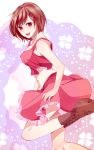  :d bad_id bare_shoulders boots crop_top meiko midriff navel nouko_(pixiv650865) nouko_(rainstop) open_mouth red_eyes red_hair redhead short_hair skirt smile solo tank_top vocaloid 
