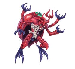  alfonsaurus arthropod_limbs atlurkabuterimon bug carapace claws digimon digimon_(creature) digimon_focus exposed_muscle extra_arms extra_teeth full_body gem green_gem highres no_eyes no_humans open_mouth red_carapace sharp_teeth teeth 
