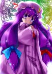  :&lt; absurdres blush breasts crescent hair_ribbon hand_on_own_chest hand_to_chest hat highres large_breasts long_hair patchouli_knowledge pony_(moyasi) purple_eyes purple_hair ribbon solo touhou violet_eyes 