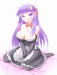  alternate_costume breasts cleavage crescent highres long_hair patchouli_knowledge purple_eyes purple_hair shinoshinosp solo touhou violet_eyes 