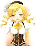  beret blonde_hair drill_hair hair_ornament hat kaoru_shizuka magical_girl mahou_shoujo_madoka_magica puffy_sleeves ribbon sayaka_(ponkichi) solo tears tomoe_mami yellow_eyes 