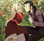  blush closed_eyes dress flower formal glasses gloves hellsing integra_hellsing monocle necktie ponytail rose size_difference smile tan walter walter_c_dornez wi young 