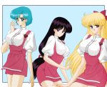  3girls aino_minako bishoujo_senshi_sailor_moon blue_eyes hino_rei large_breasts mizuno_ami waitress 