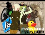  bonnet dual_persona elephant fingerless_gloves goggles green_hair gumi hat highres letterboxed panda_hero_(vocaloid) pink_hair road_sign rubber_duck short_hair tanktop tongue traffic_light turtleneck vocaloid 