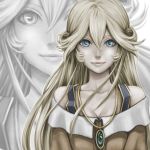  blonde_hair blue_eyes breasts cleavage cleo_everlastin deviantart_thumbnail face jewelry lips long_hair majutsushi_orphen necklace nipuni smile solo zoom_layer 