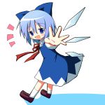  blue_eyes blue_hair cirno highres ichihina open_hands ribbon short_hair solo touhou wings 