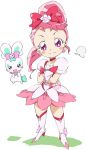  blush boots bow chypre_(heartcatch_precure!) cosplay crossed_arms cure_blossom cure_blossom_(cosplay) face hanasaki_futaba hanasaki_tsubomi heart heartcatch_precure! magical_girl pink_eyes pink_hair ponytail precure shypre skirt smile umanosuke 