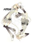  bare_shoulders black_legwear black_thighhighs blonde_hair brother_and_sister detached_sleeves fingerless_gloves gloves grey_eyes hair_ornament hair_ribbon hairclip hands_on_headphones headphones kagamine_len kagamine_len_(append) kagamine_rin kagamine_rin_(append) leg_warmers navel open_mouth popped_collar ribbon short_hair shorts siblings simple_background smile thigh-highs thighhighs twins vocaloid vocaloid_append yuzi_0116 