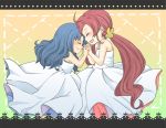  bare_shoulders blue_hair blush closed_eyes dress eyes_closed hanasaki_tsubomi hand_holding happy heartcatch_precure! holding_hands kurumi_erika long_hair open_mouth precure red_hair redhead smile twintails 