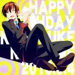  brown_hair cat happy_birthday highres little_busters!! natsume_kyousuke red_eyes school_uniform short_hair touon wink 