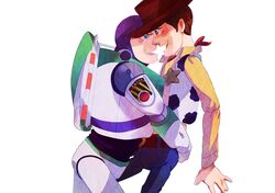  2boys blush buzz_lightyear disney hug male multiple_boys naughty_face pixiv sheriff_woody toy_story what woody yaoi 