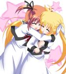  brown_hair closed_eyes eyes_closed fate_testarossa hug inu0831 long_hair lyrical_nanoha mahou_shoujo_lyrical_nanoha mahou_shoujo_lyrical_nanoha_a&#039;s mahou_shoujo_lyrical_nanoha_a's school_uniform takamachi_nanoha twintails yuri 