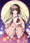  absurdres branch brown_hair full_moon highres hikaru_310 houraisan_kaguya jeweled_branch_of_hourai long_hair moon red_eyes solo spell_card touhou 