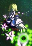  74_(teduka) absurdres arm_warmers blonde_hair green_eyes highres mizuhashi_parsee pointy_ears scarf short_hair solo touhou 