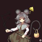 alphes_(style) animal_ears basket capelet cheese dowsing_rod dowsing_rods dress grey_hair jewelry kaoru_(gensou_yuugen-an) mouse mouse_ears mouse_tail nazrin necklace parody pendant prehensile_tail red_eyes simple_background solo style_parody tail touhou