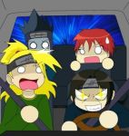  4boys akatsuki akatsuki_(naruto) artist_request azumanga_daiou black_hair blonde_hair blue_hair blue_skin car comedy deidara driving funny hair_ribbon hoshigaki_kisame long_hair lowres male multiple_boys naruto o_o parody psycho red_hair redhead ribbon sasori short_hair sweatdrop uchiha_itachi 