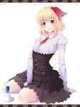  blonde_hair fang hair_ribbon highres mochi.f red_eyes ribbon rumia short_hair solo the_embodiment_of_scarlet_devil touhou youkai 