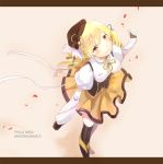  bad_id blonde_hair blush cherry_blossoms drill_hair fingerless_gloves gloves hat looking_up magical_girl mahou_shoujo_madoka_magica skirt smile solo thigh-highs thighhighs tomoe_mami twintails ume_(plumblossom) yellow_eyes 