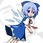  abe_takakazu blue_eyes blue_hair cirno highres ichihina kuso_miso_technique ribbon short_hair solo touhou when_you_see_it wings 