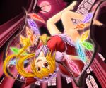  aaku alucard454 barefoot blonde_hair face fangs flandre_scarlet flying foreshortening red_eyes revision solo touhou upside-down vampire wings 