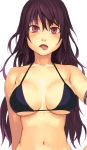  :p and bikini_top breasts brown_eyes brown_hair bust cleavage long_hair navel original purple_hair simple_background solo tongue tongue_out under_boob underboob white_background 