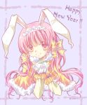  bad_id bow bunny_ears hair_bow highres original pink_eyes pink_hair smile snow_bunny solo yui_(daijun) 