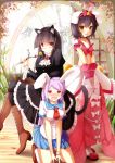  :d alternate_costume animal_ears black_hair black_legwear black_pantyhose boots branch brown_hair bunny_ears cat_ears cat_tail cosplay cross-laced_footwear gokou_ruri gokou_ruri_(cosplay) highres hoshikuzu_witch_meruru houraisan_kaguya inaba_tewi jeweled_branch_of_hourai kousaka_kirino kousaka_kirino_(cosplay) lavender_hair long_hair meruru_(oreimo) meruru_(oreimo)_(cosplay) multiple_girls open_mouth ore_no_imouto_ga_konna_ni_kawaii_wake_ga_nai pantyhose pink_eyes red_eyes reisen_udongein_inaba school_uniform short_hair smile spirtie tail tears touhou wavy_mouth yellow_eyes 