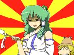  bras_d'honneur detached_sleeves empty_eyes frog gohei green_hair hair_ornament hair_tubes hat kochiya_sanae long_hair macedonian_flag moriya_suwako o_o shaded_face snake touhou tsunamayo 