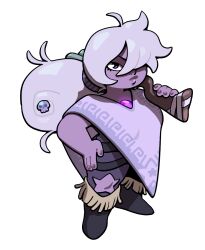  1girl amethyst_(steven_universe) belt boots chest_jewel closed_mouth colored_skin discount-supervillain eyelashes gem gem_(steven_universe) gun hair_bun hair_ornament lips long_hair poncho purple_gem purple_hair purple_skin shotgun single_hair_bun skull_hair_ornament solo steven_universe violet_eyes weapon 