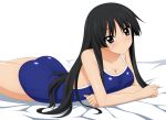  absurdres akiyama_mio ass black_eyes black_hair breasts calendar cleavage detexted highres k-on! long_hair not_cropped on_stomach one-piece_swimsuit school_swimsuit solo sugimura_tomokazu swimsuit vector_trace 