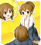  ? brown_eyes brown_hair faubynet highres hirasawa_ui hirasawa_yui incest k-on! pantyhose ponytail school_uniform short_hair siblings sisters straddle yuri 