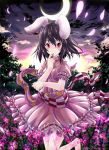  animal_ears bad_id bunny_ears crescent_moon dress flower inaba_tewi kabutoyama moon solo touhou 