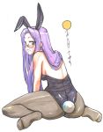  artist_request ass blush bunny_ears bunny_tail bunnysuit fate/stay_night fate_(series) feet glasses kikuta leotard long_hair looking_back open_mouth pantyhose purple_eyes purple_hair rider tail traditional_media very_long_hair violet_eyes 