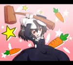  alternate_costume animal_ears bad_id black_hair bunny_ears bunny_tail carrot cross dress hammer heikouidou_(seraeno) inaba_tewi jewelry letterboxed necklace red_eyes solo star tail touhou 