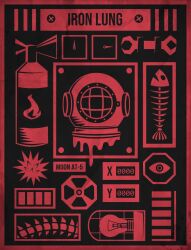  bleeding blood border commentary copyright_name diving_suit dripping eye_print fire_extinguisher fish_skeleton helmet highres iron_lung_(movie) light_bulb limited_palette no_humans object_focus red_border red_theme spine symbol-only_commentary vector_victor_v wrench 