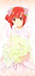  bouquet dress flower red_eyes red_hair redhead shiguko shinryaku!_ikamusume short_hair veil wedding_dress 