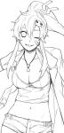  bad_id bandaid breasts cleavage formalin hair_ornament jewelry midriff monochrome navel necklace ponytail solo tengen_toppa_gurren-lagann tengen_toppa_gurren_lagann wink yoko_littner yoko_ritona 