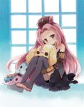 boots elbow_gloves gloves hara hara_yui long_hair pink_hair sitting skirt solo stuffed_animal stuffed_toy tales_of_(series) tales_of_the_abyss thigh-highs thigh_boots thighhighs very_long_hair window 