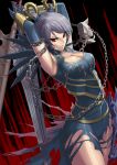  breasts chain chains character_request cleavage cleavage_cutout grey_hair long_hair lord_of_vermilion mismi red_eyes solo sword torn_clothes weapon 