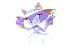  1girl animal_ears blaze_the_cat cat_ears cat_girl draw_chill's dress flower furry furry_female hat holding holding_flower jewelry looking_at_viewer purple_fur simple_background smile sonic_(series) white_background white_dress white_hat yellow_eyes 